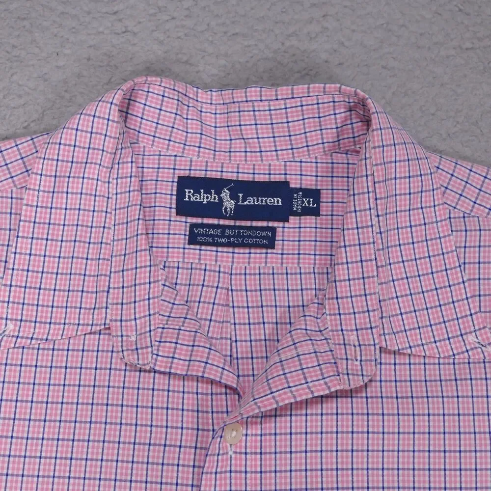 Polo Ralph Lauren Shirt Mens XL Pink Blue Plaid Button Down Short Sleeve